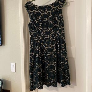 Green over beige lined lace dress